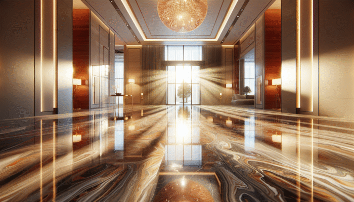 A pristine travertine floor in an elegant home entrance, enhancing the inviting atmosphere of the space.