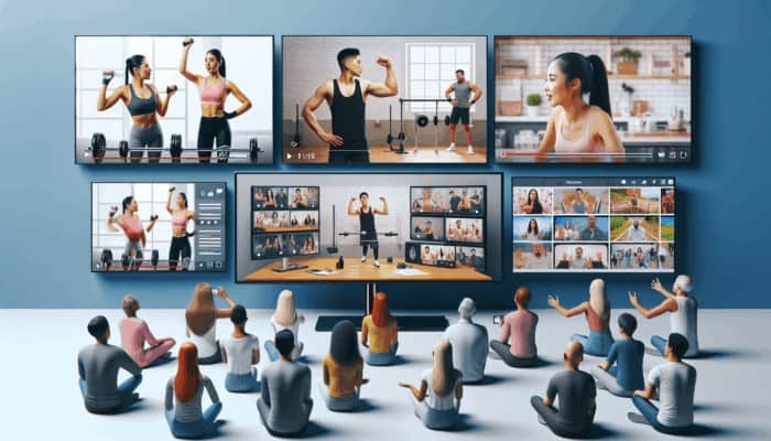 Screens displaying fitness tutorials, expert interviews, and behind-the-scenes vlogs, attracting a diverse audience.