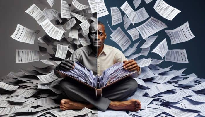 Understanding Debt Consolidation: Key Insights | DCL Understanding Debt Consolidation: A visual representation of a person consolidating multiple bills into one folder, symbolizing financial relief and clarity.