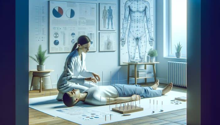 A tranquil acupuncture session in a contemporary UK clinic, highlighting ethical practice with informed consent and patient privacy.