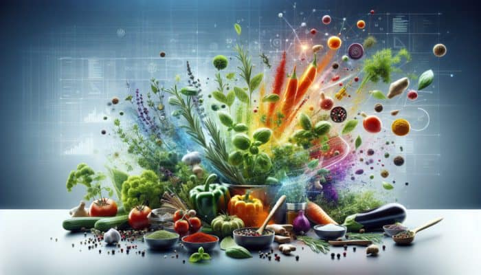 How to Cook Low-Sodium Dishes with Flavour: A colorful kitchen scene showing low-sodium meal preparation with fresh herbs, spices, and vegetables.