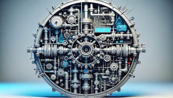 Backflow Testing Services in Richmond: A modern backflow prevention device's cross-section in a residential plumbing system, showing internal mechanisms and water flow.