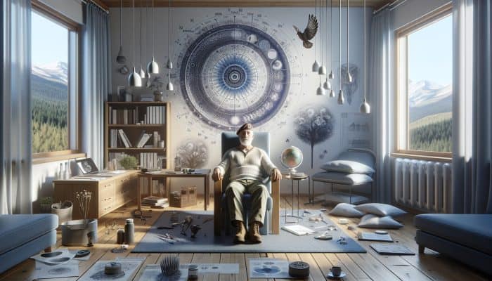 A veteran in a serene therapy room engaging in CBT and EMDR sessions for PTSD management.