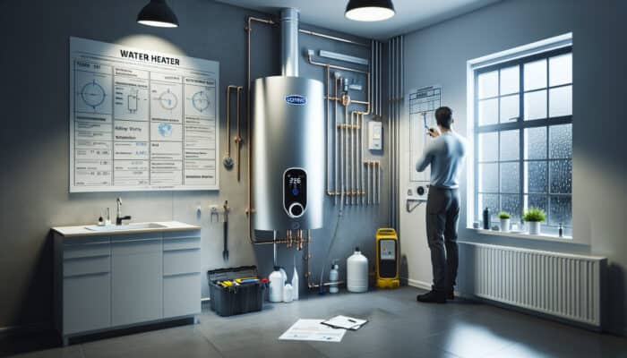 A technician in North Vancouver flushes a tankless water heater to remove mineral buildup.