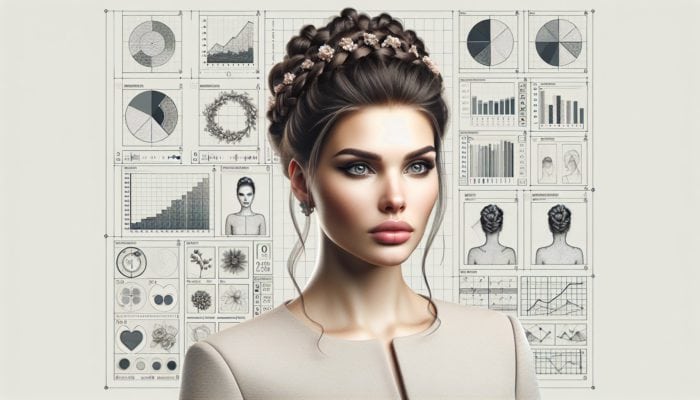 Refining Updos For Everyday Wear: Elegant woman with intricate updo, braids and buns, versatile for casual to formal events.