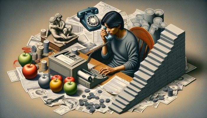 Alternatives to Debt Consolidation Loans in 2025: UK Solutions | DCL Individual at a desk negotiating with creditors using a phone and computer, alongside a chart indicating lower interest rates and payments.