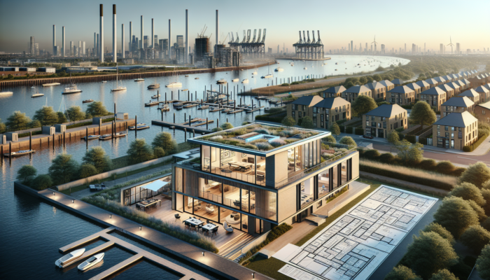 Modern, sustainable coastal home with home office, overlooking revitalized East London waterfront park.