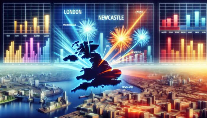 Clearing a UK Rental as a Beginner: A map of the UK showing rental market dynamics, with price indicators and economic graphs.