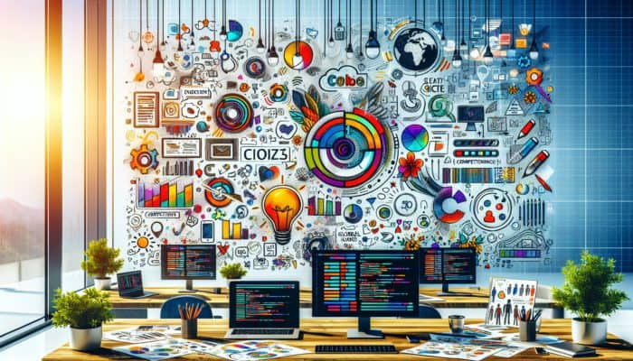 Building Blackpink Mid-Length Hacks: A vibrant digital workspace with Blackpink-inspired sketches, colorful K-pop motifs, coding tools, and global icons representing innovation.