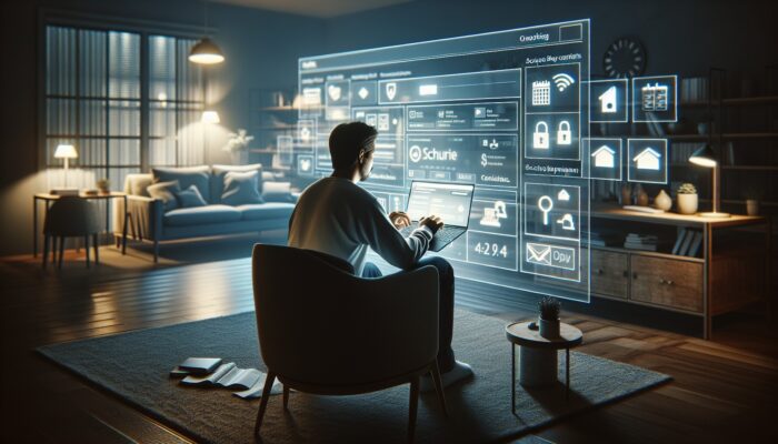 An individual reviewing online booking details on a laptop in a cozy home office, featuring secure payment icons and a calendar.
