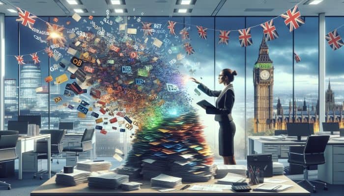 Simple Ways to Prepare for a Debt Consolidation Loan | DCL Simple Ways to Prepare for a Debt Consolidation Loan: Professional in a London office merging chaotic debt papers and credit cards into a glowing loan document, with Big Ben and British flags in the background.