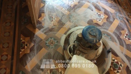 Walsall Minton tile floor during controlled cleaning and residue removal